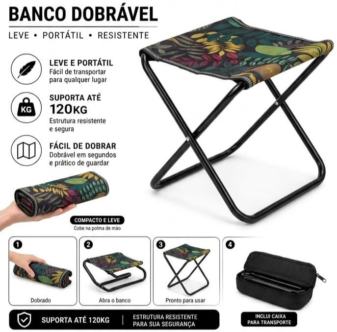 Banco Dobrável Estampado com Bolsa de Transporte.