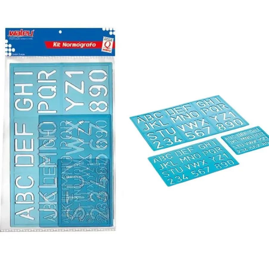 Kit Normógrafo com 3 Réguas