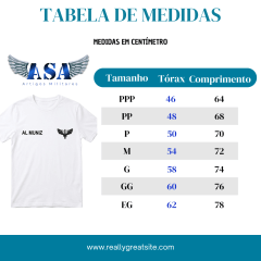 CAMISA BRANCA LISA COM NOME DE GUERRA E SABRE ALADO SILKADO produçao de 7 dias uteis